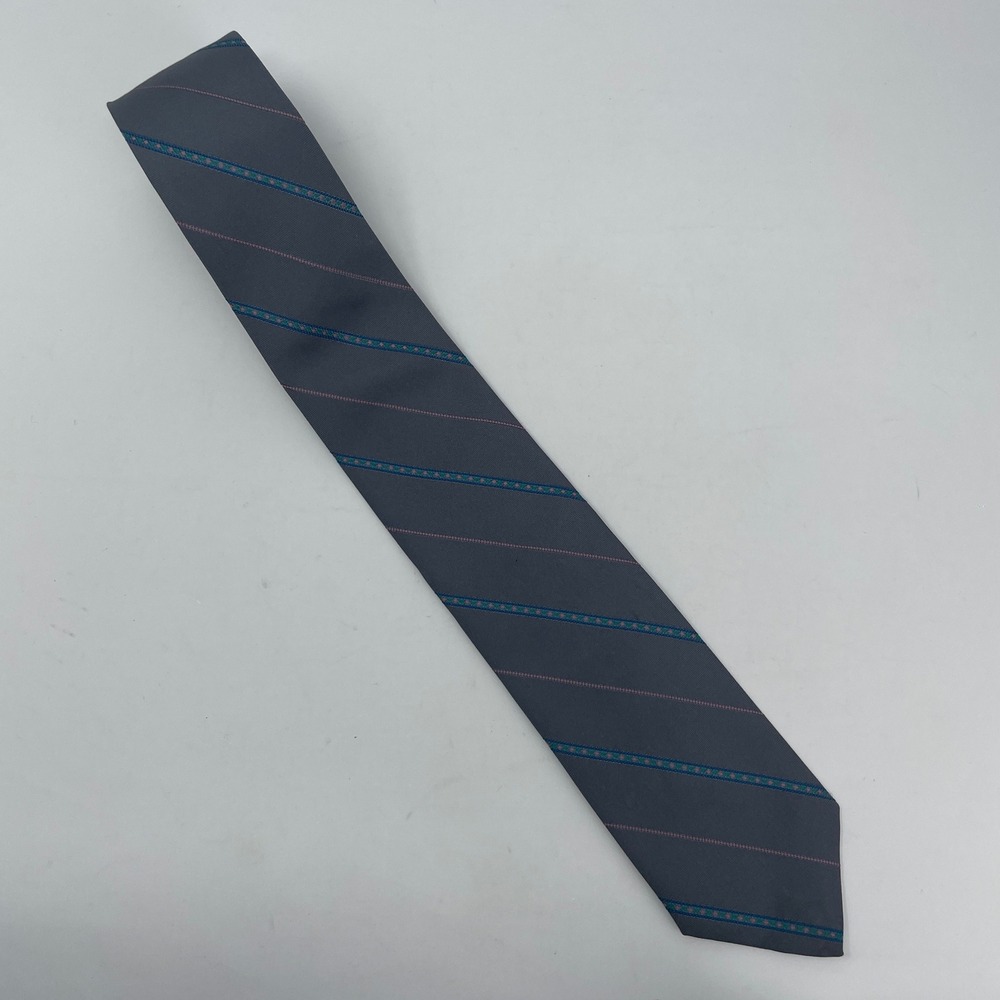 VTG Mervyns Men Collection Necktie Gray Teal Pink Diagonal Striped 90s Retro Tie